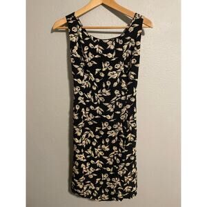 Vintage Tahari Womens Dress 6 Petite Black Floral Rayon Open Back Romantic 90s